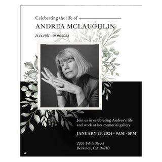 A celebration of life memorial flyer for founder Andrea McLaughlin of Photolab Berkeley