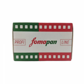 Fomapan film roll packaging on a white background