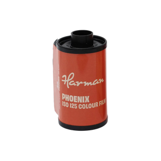 A single roll of Harman Phoenix ISO 125 Colour Film on a solid white background.