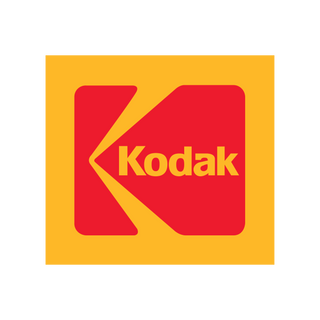 Kodak logo featuring a red stylized 'K' with the word 'Kodak' in yellow on a yellow square background, centered on a white backdrop.